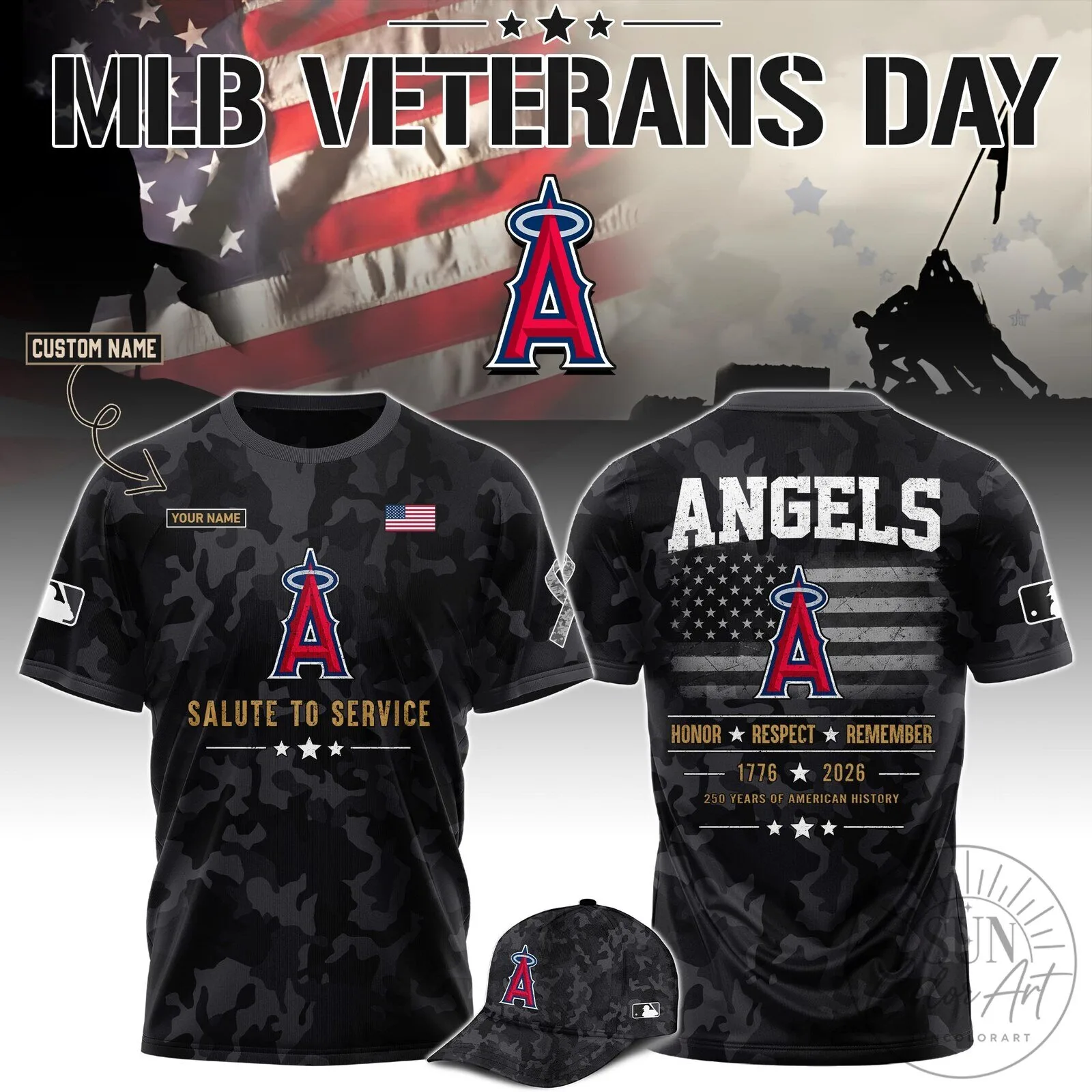 Los Angeles Angels MLB Veterans Day Salute To Service Black Camouflage T-Shirt