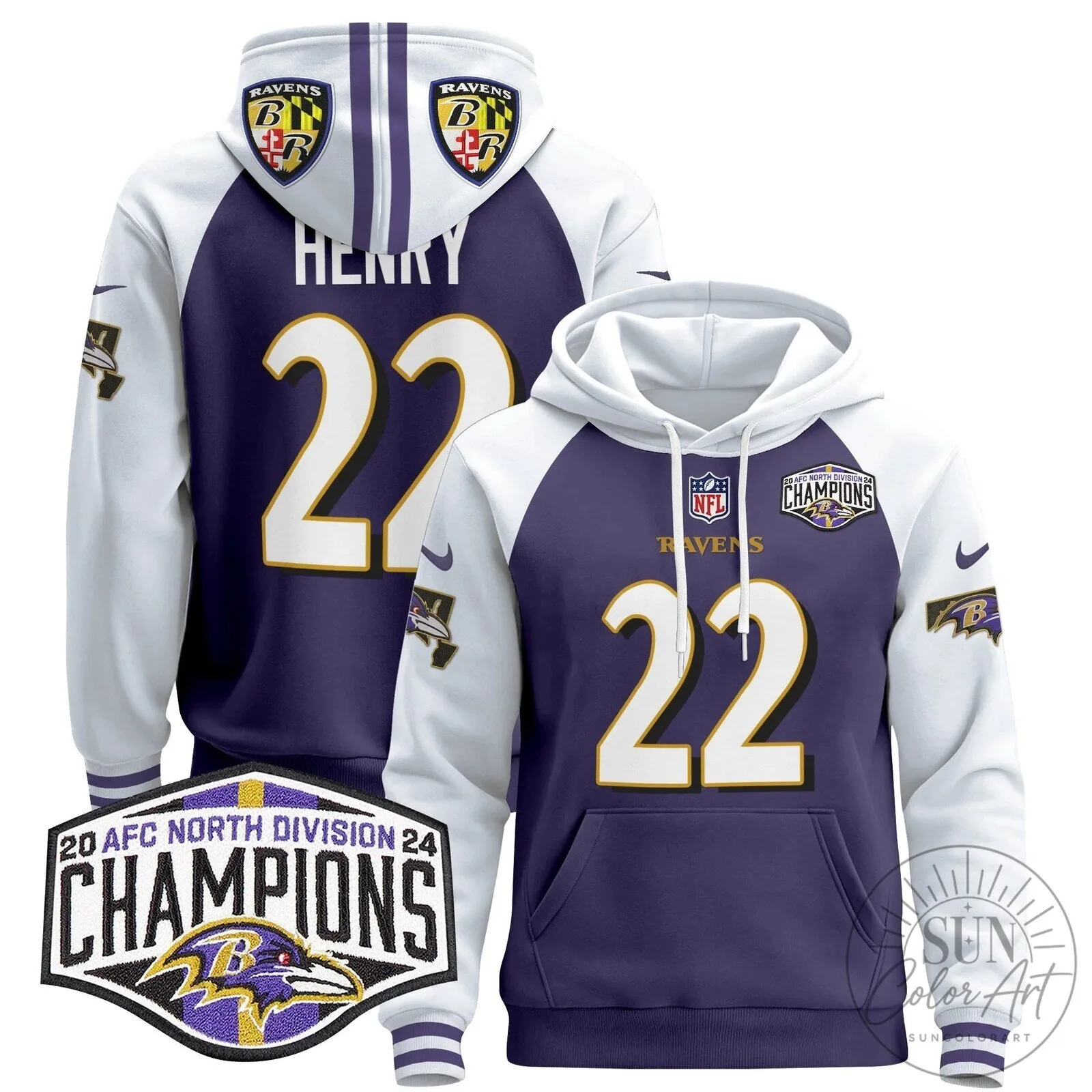 Baltimore Ravens 2024 AFC North Division Champions Derrick Henry Hoodie 56 Baltimore Ravens 2024 AFC North Division Champions Derrick Henry Hoodie