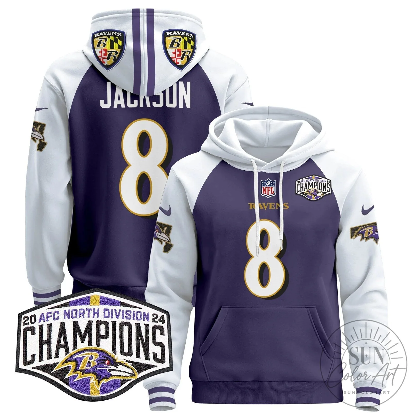 Baltimore Ravens 2024 AFC North Division Champions Derrick Henry Hoodie 57 Baltimore Ravens 2024 AFC North Division Champions Derrick Henry Hoodie