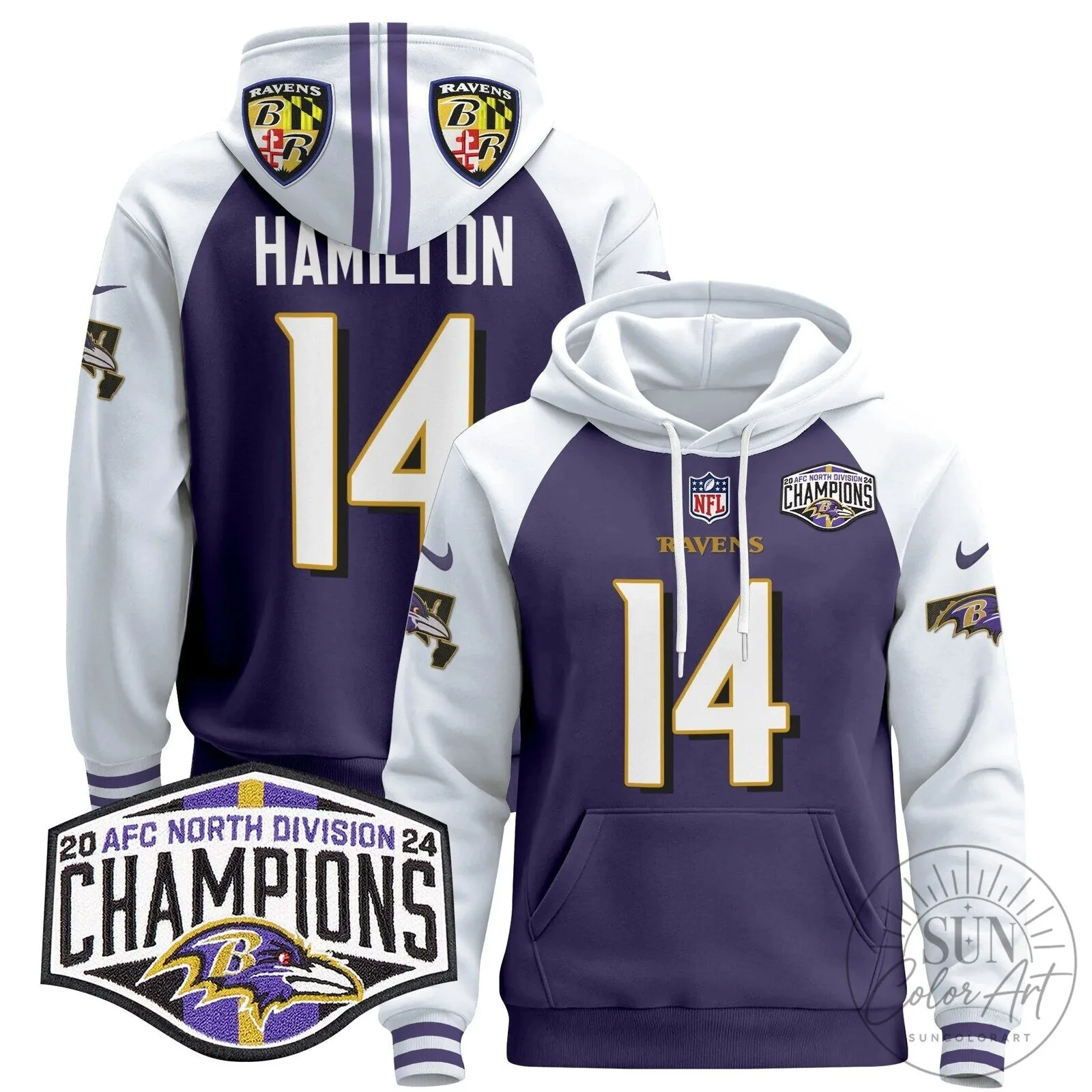 Baltimore Ravens 2024 AFC North Division Champions Derrick Henry Hoodie 59 Baltimore Ravens 2024 AFC North Division Champions Derrick Henry Hoodie