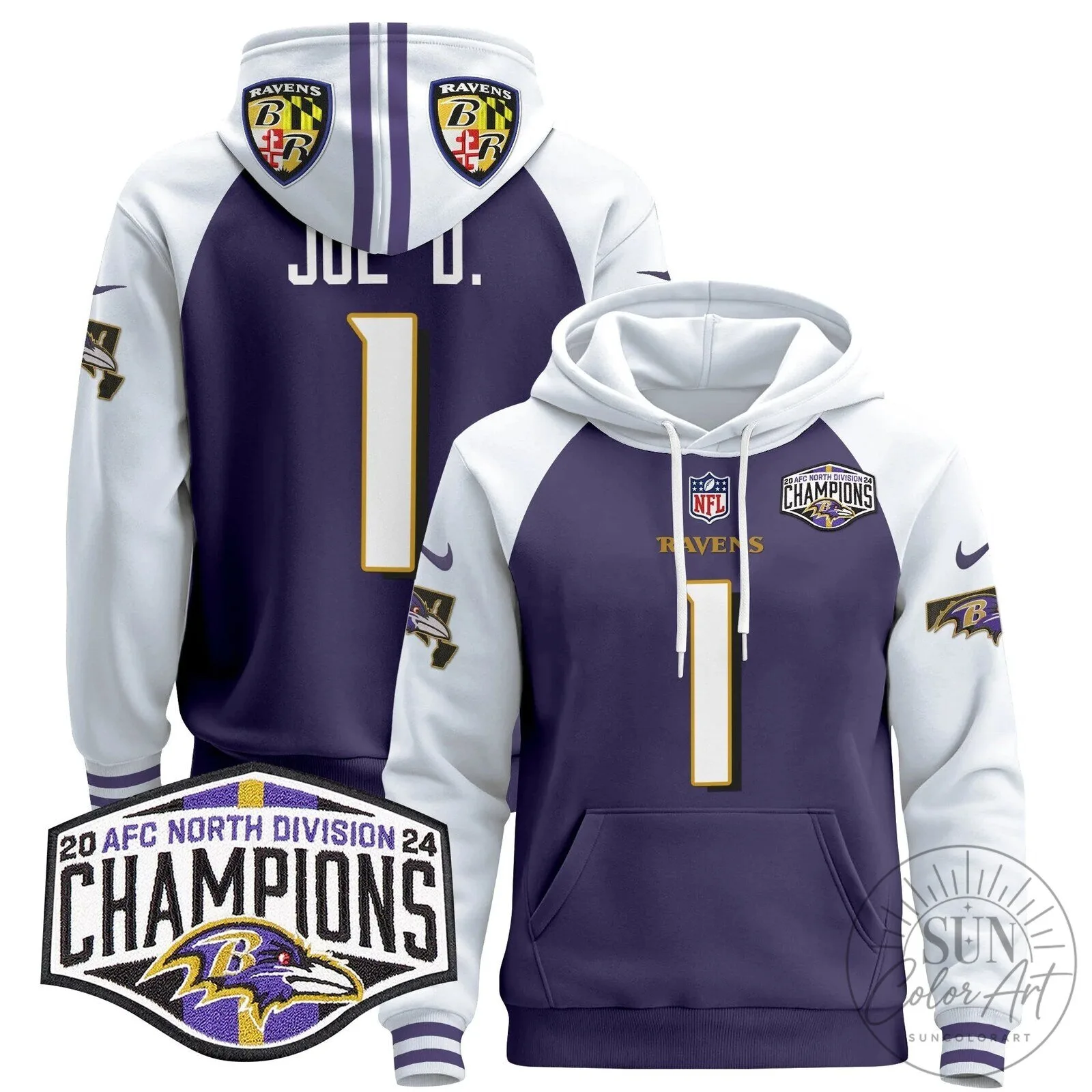 Baltimore Ravens 2024 AFC North Division Champions Derrick Henry Hoodie 64 Baltimore Ravens 2024 AFC North Division Champions Derrick Henry Hoodie