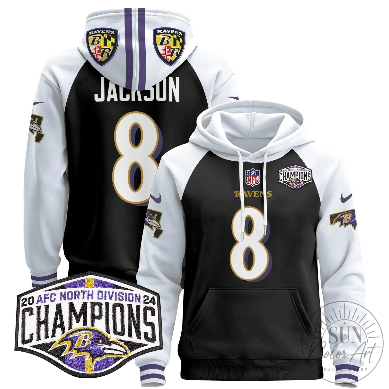 Baltimore Ravens 2024 AFC North Division Champions Derrick Henry Hoodie 65 Baltimore Ravens 2024 AFC North Division Champions Derrick Henry Hoodie