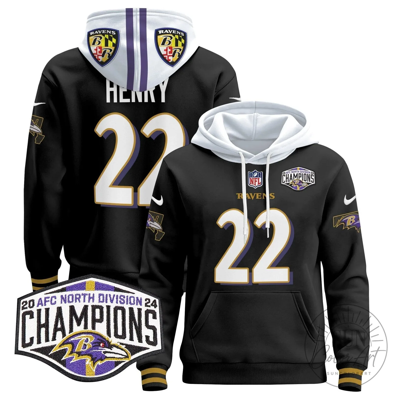 Baltimore Ravens 2024 AFC North Division Champions Derrick Henry Hoodie 67 Baltimore Ravens 2024 AFC North Division Champions Derrick Henry Hoodie