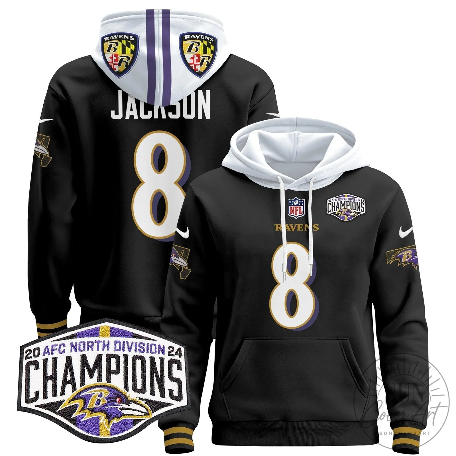 Baltimore Ravens 2024 AFC North Division Champions Derrick Henry Hoodie 68 Baltimore Ravens 2024 AFC North Division Champions Derrick Henry Hoodie