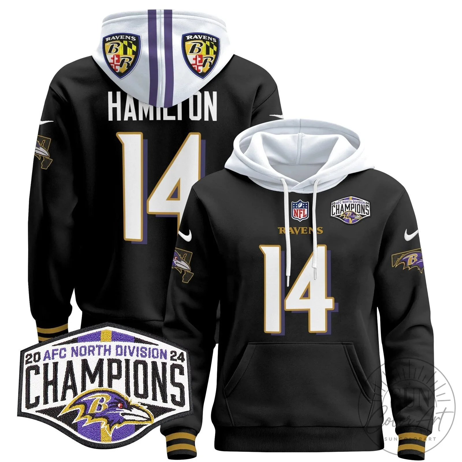 Baltimore Ravens 2024 AFC North Division Champions Derrick Henry Hoodie 70 Baltimore Ravens 2024 AFC North Division Champions Derrick Henry Hoodie