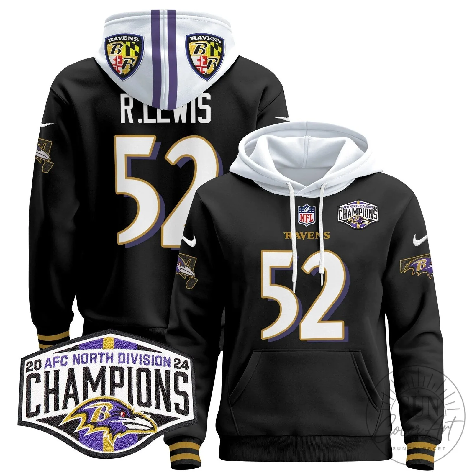 Baltimore Ravens 2024 AFC North Division Champions Derrick Henry Hoodie 72 Baltimore Ravens 2024 AFC North Division Champions Derrick Henry Hoodie