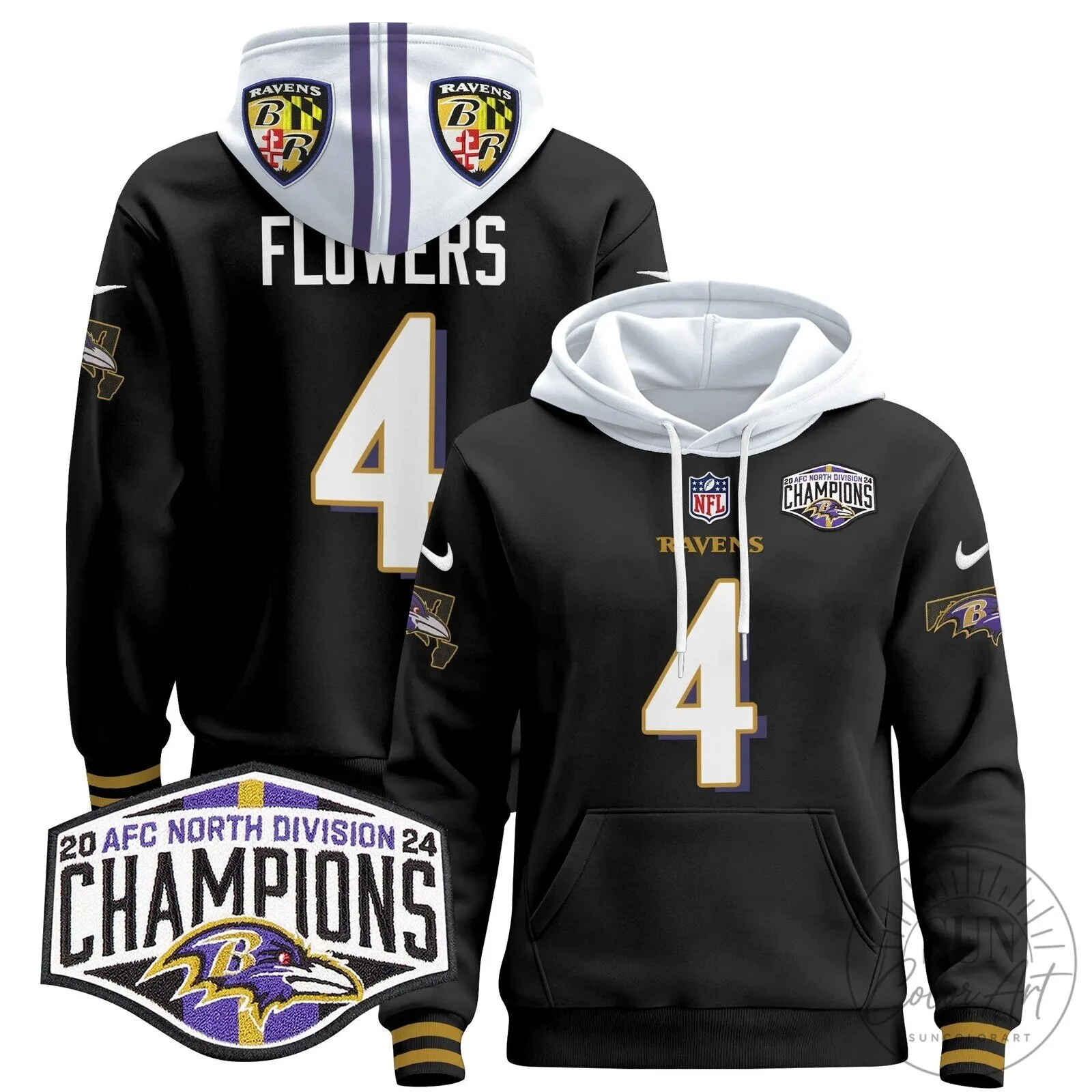 Baltimore Ravens 2024 AFC North Division Champions Derrick Henry Hoodie 73 Baltimore Ravens 2024 AFC North Division Champions Derrick Henry Hoodie