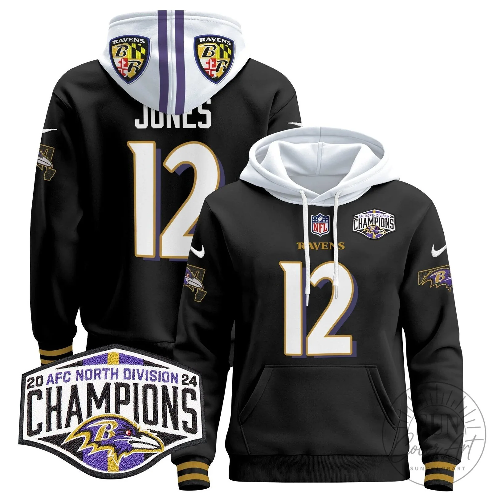 Baltimore Ravens 2024 AFC North Division Champions Derrick Henry Hoodie 74 Baltimore Ravens 2024 AFC North Division Champions Derrick Henry Hoodie