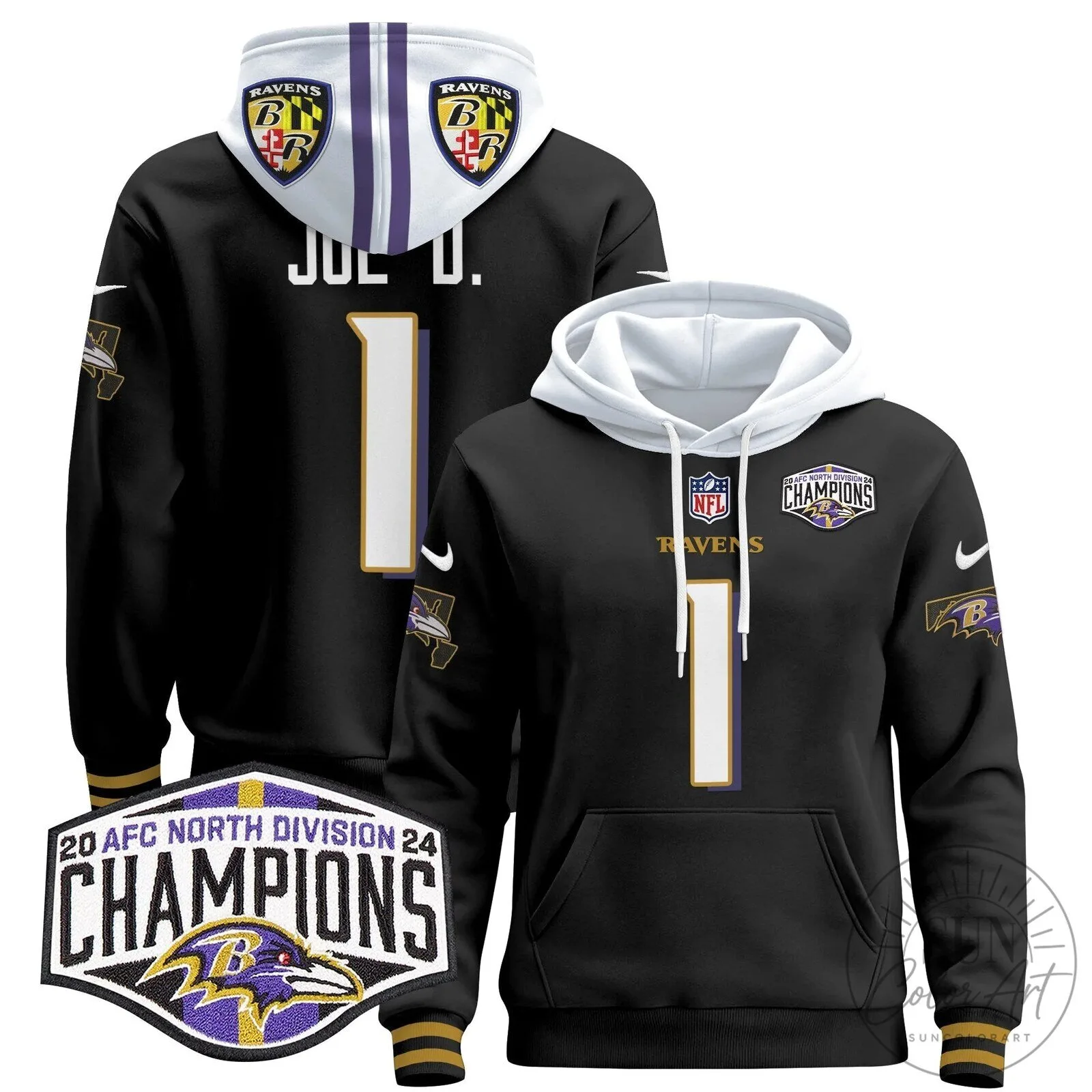 Baltimore Ravens 2024 AFC North Division Champions Derrick Henry Hoodie 75 Baltimore Ravens 2024 AFC North Division Champions Derrick Henry Hoodie