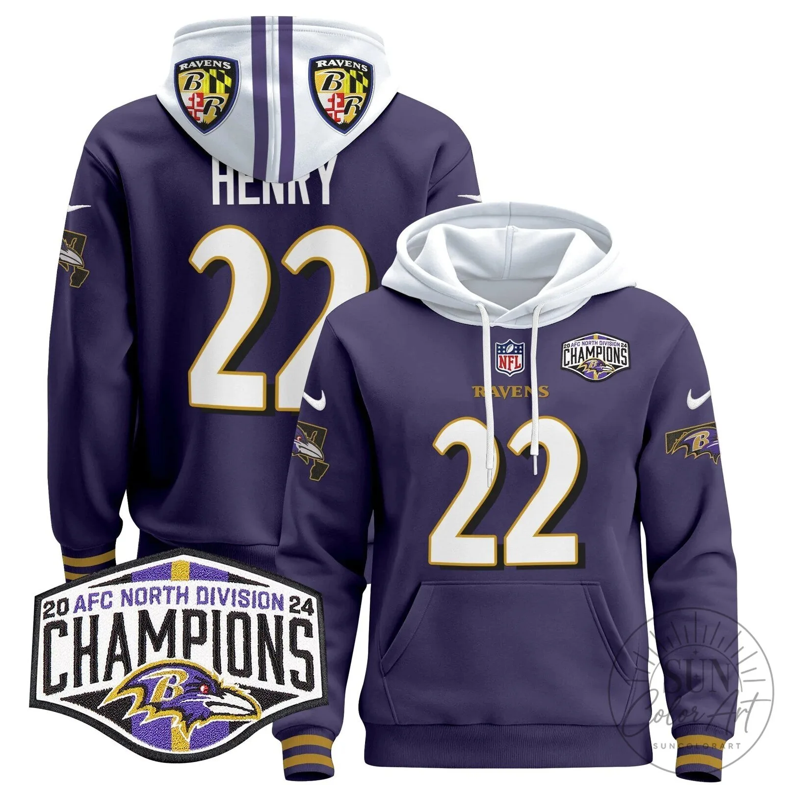Baltimore Ravens 2024 AFC North Division Champions Derrick Henry Hoodie 78 Baltimore Ravens 2024 AFC North Division Champions Derrick Henry Hoodie