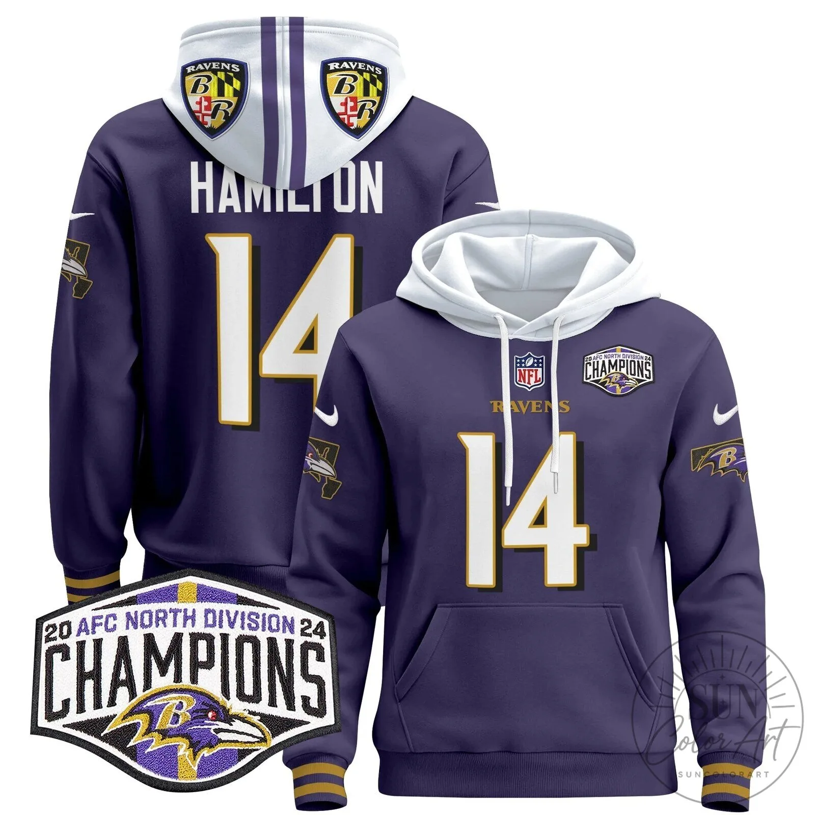 Baltimore Ravens 2024 AFC North Division Champions Derrick Henry Hoodie 81 Baltimore Ravens 2024 AFC North Division Champions Derrick Henry Hoodie