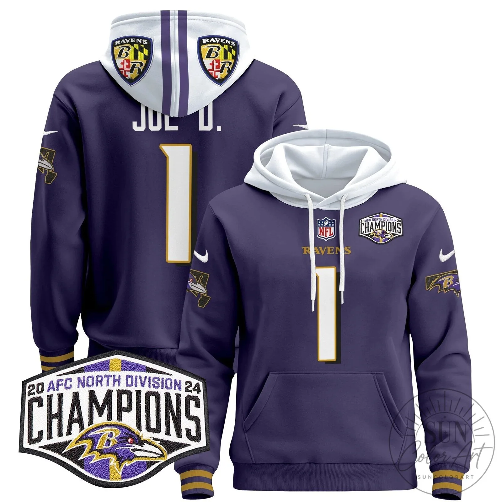 Baltimore Ravens 2024 AFC North Division Champions Derrick Henry Hoodie 86 Baltimore Ravens 2024 AFC North Division Champions Derrick Henry Hoodie