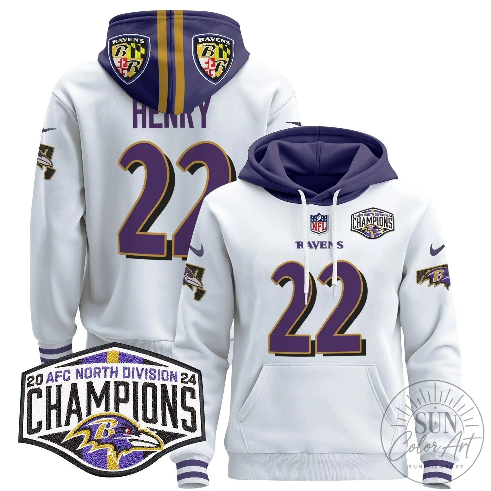 Baltimore Ravens 2024 AFC North Division Champions Derrick Henry Hoodie 89 Baltimore Ravens 2024 AFC North Division Champions Derrick Henry Hoodie