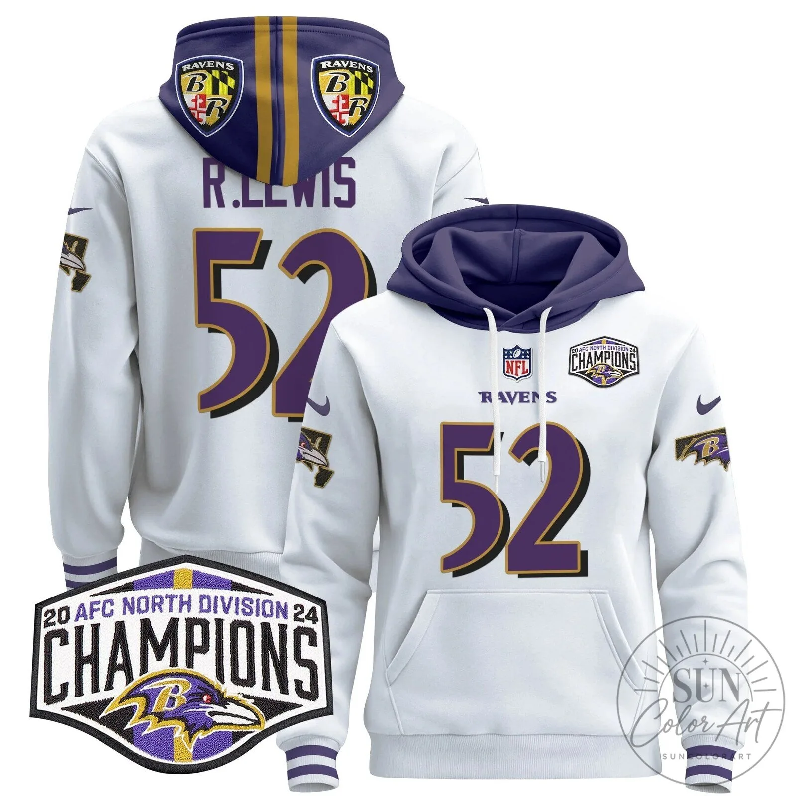 Baltimore Ravens 2024 AFC North Division Champions Derrick Henry Hoodie 94 Baltimore Ravens 2024 AFC North Division Champions Derrick Henry Hoodie