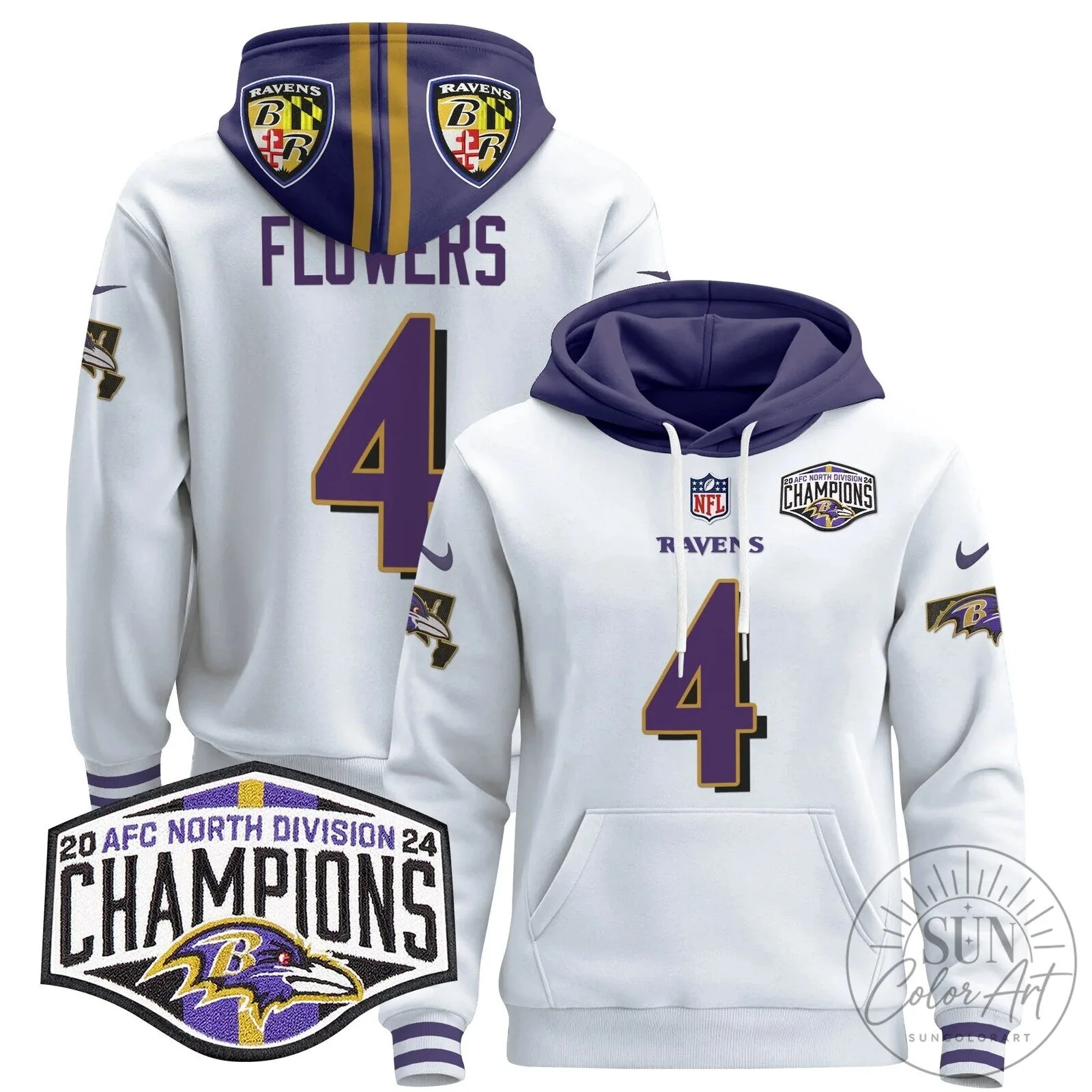Baltimore Ravens 2024 AFC North Division Champions Derrick Henry Hoodie 95 Baltimore Ravens 2024 AFC North Division Champions Derrick Henry Hoodie