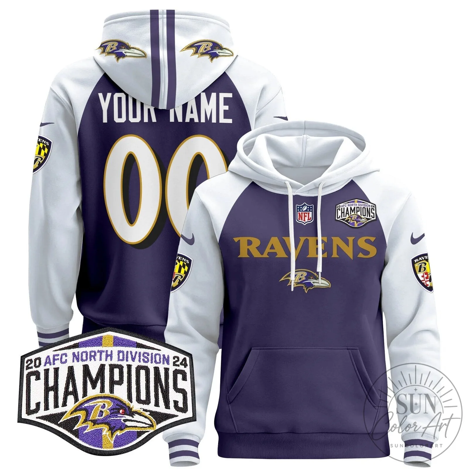 Baltimore Ravens AFC North Division Champions Custom Football Hoodie 10 Baltimore Ravens AFC North Division Champions Custom Football Hoodie