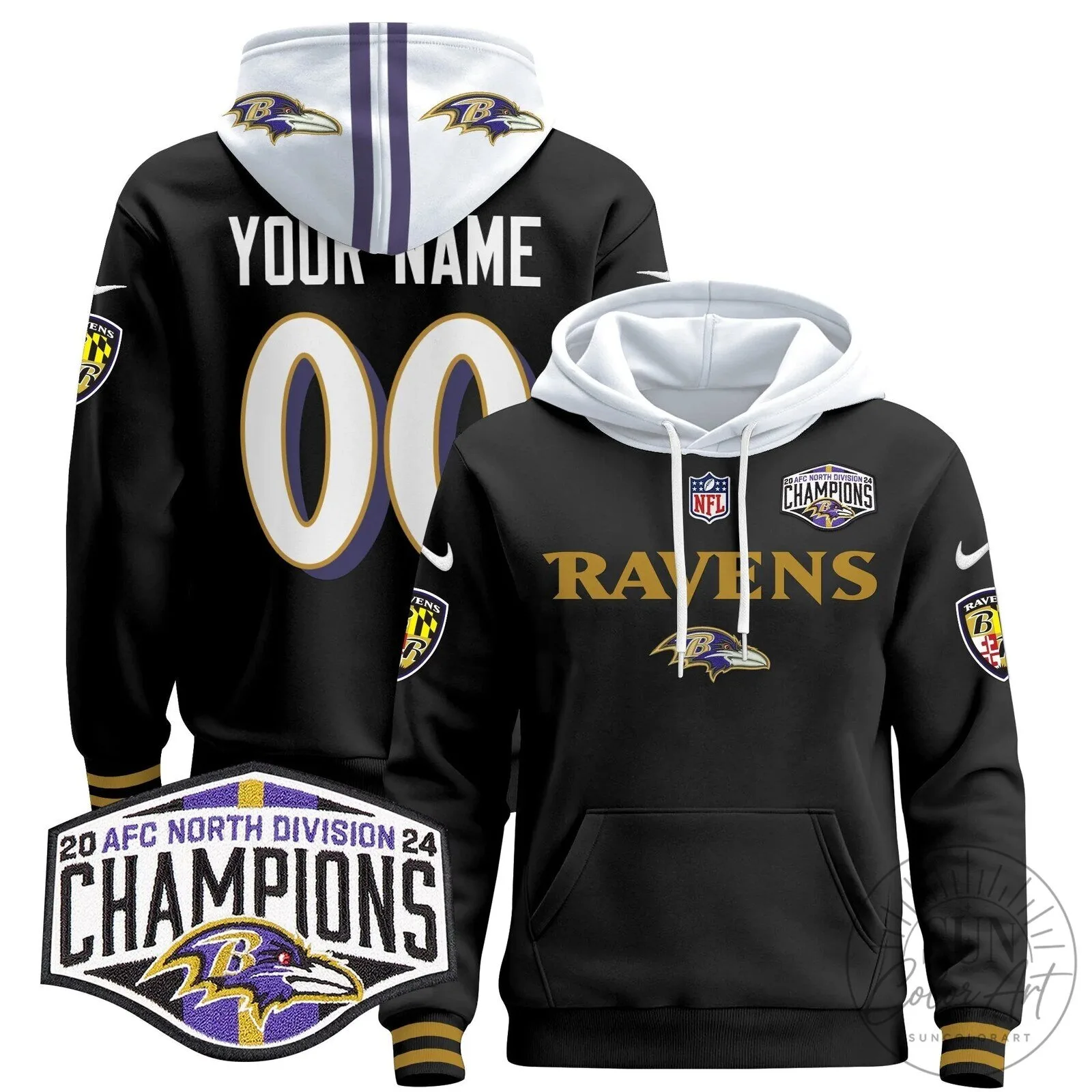 Baltimore Ravens AFC North Division Champions Custom Football Hoodie 11 Baltimore Ravens AFC North Division Champions Custom Football Hoodie