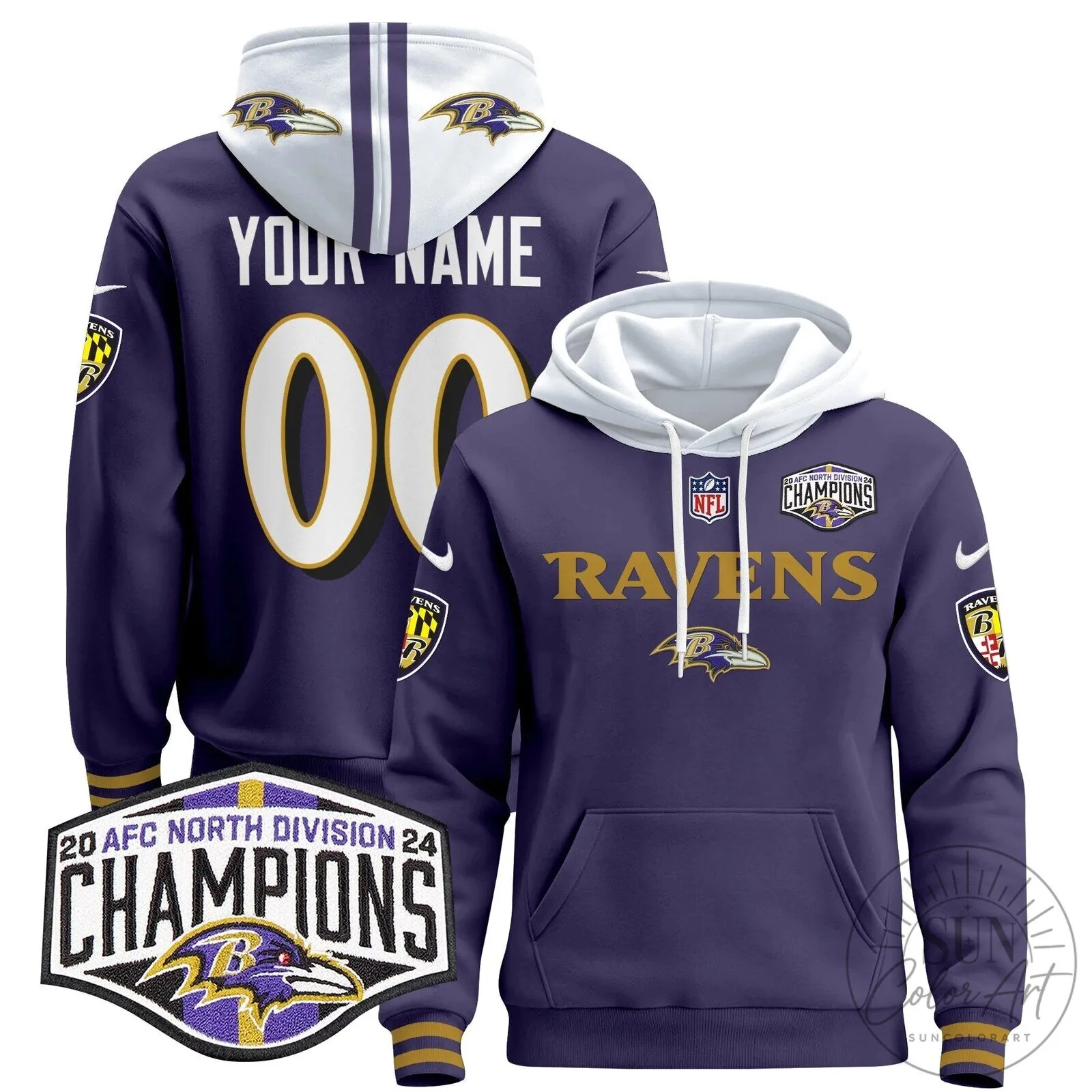 Baltimore Ravens AFC North Division Champions Custom Football Hoodie 12 Baltimore Ravens AFC North Division Champions Custom Football Hoodie
