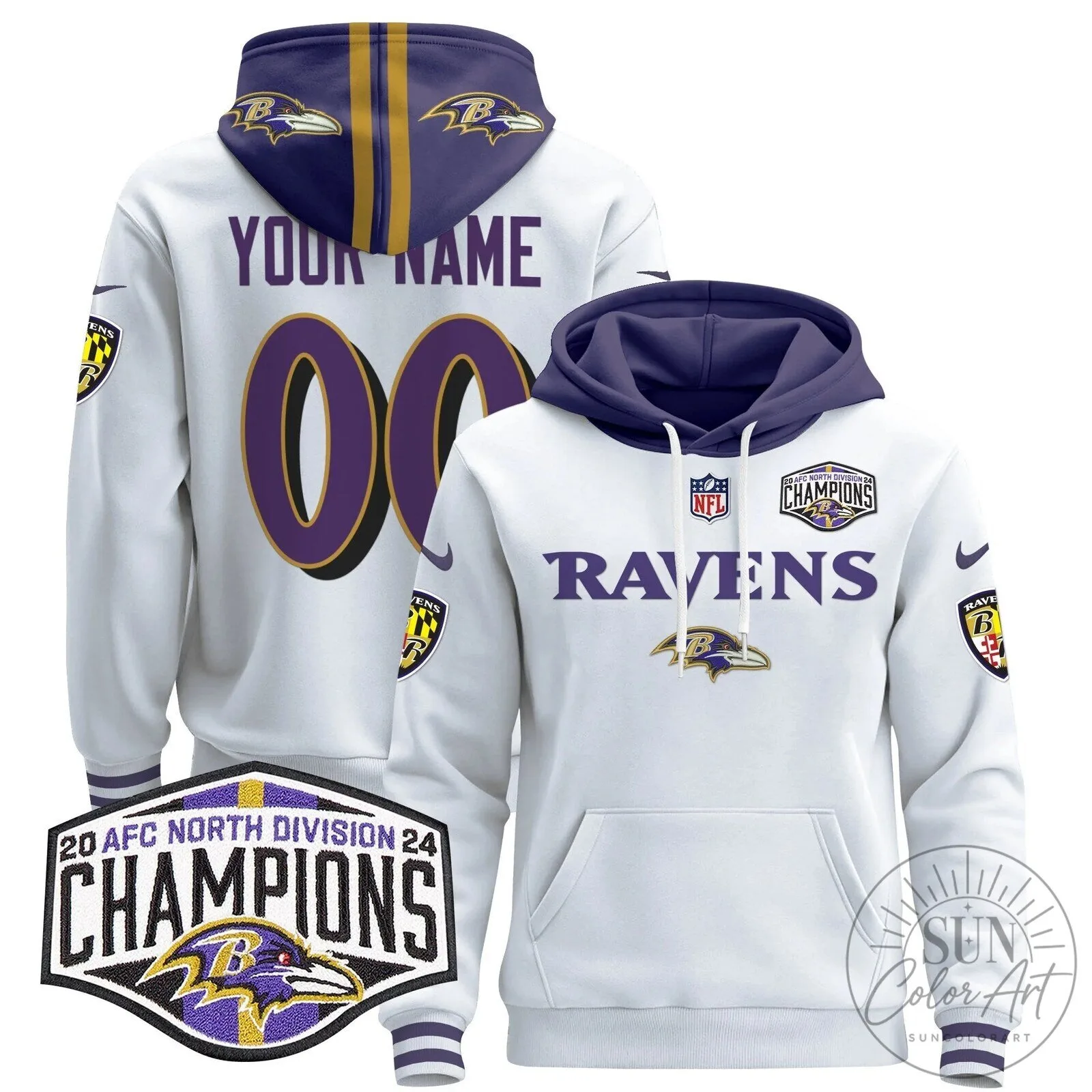 Baltimore Ravens AFC North Division Champions Custom Football Hoodie 13 Baltimore Ravens AFC North Division Champions Custom Football Hoodie