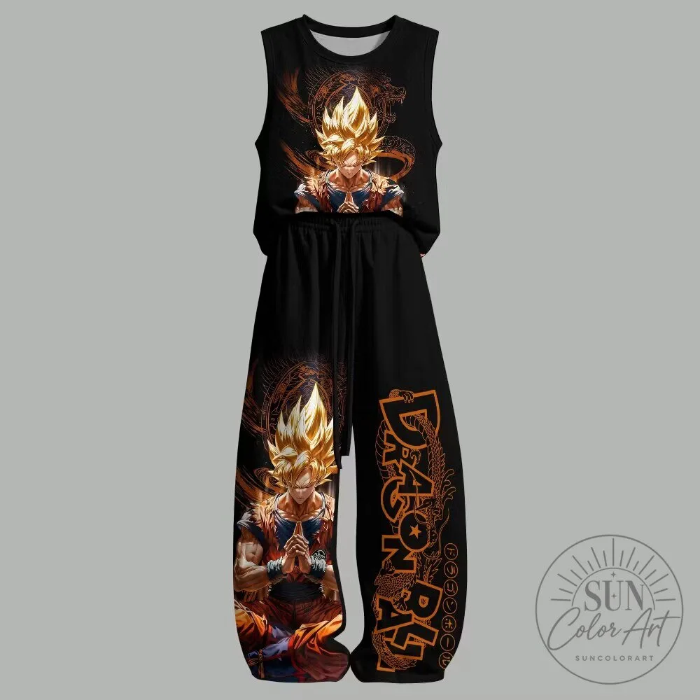 Dragon Ball Z Super Saiyan Goku Anime Black Unisex Tank Top and Pants Set
