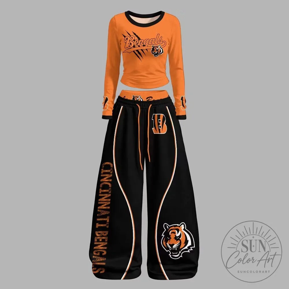 Cincinnati Bengals Women's Orange Long Sleeve Shirt and Pants Set
