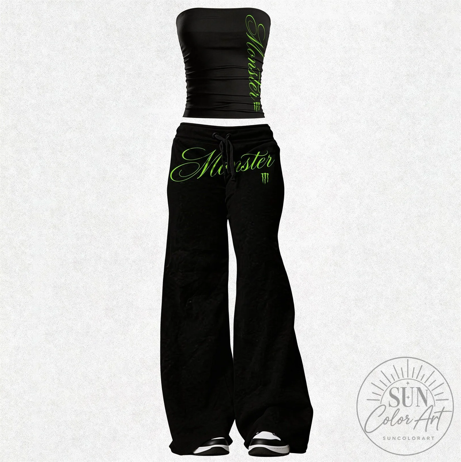 Monster Energy Logo Black Bandeau Top and Pants Two-Piece Set 5 Monster Energy Logo Black Bandeau Top and Pants Two-Piece Set