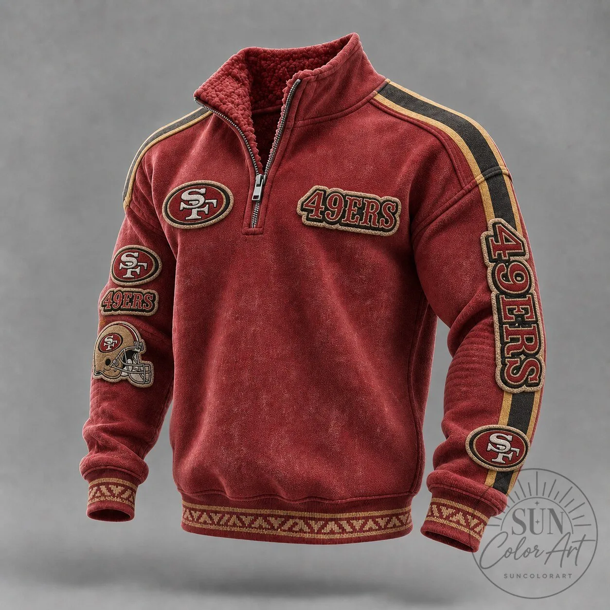 San Francisco 49ers Embroidered Patches Red Quarter-Zip Sweatshirt