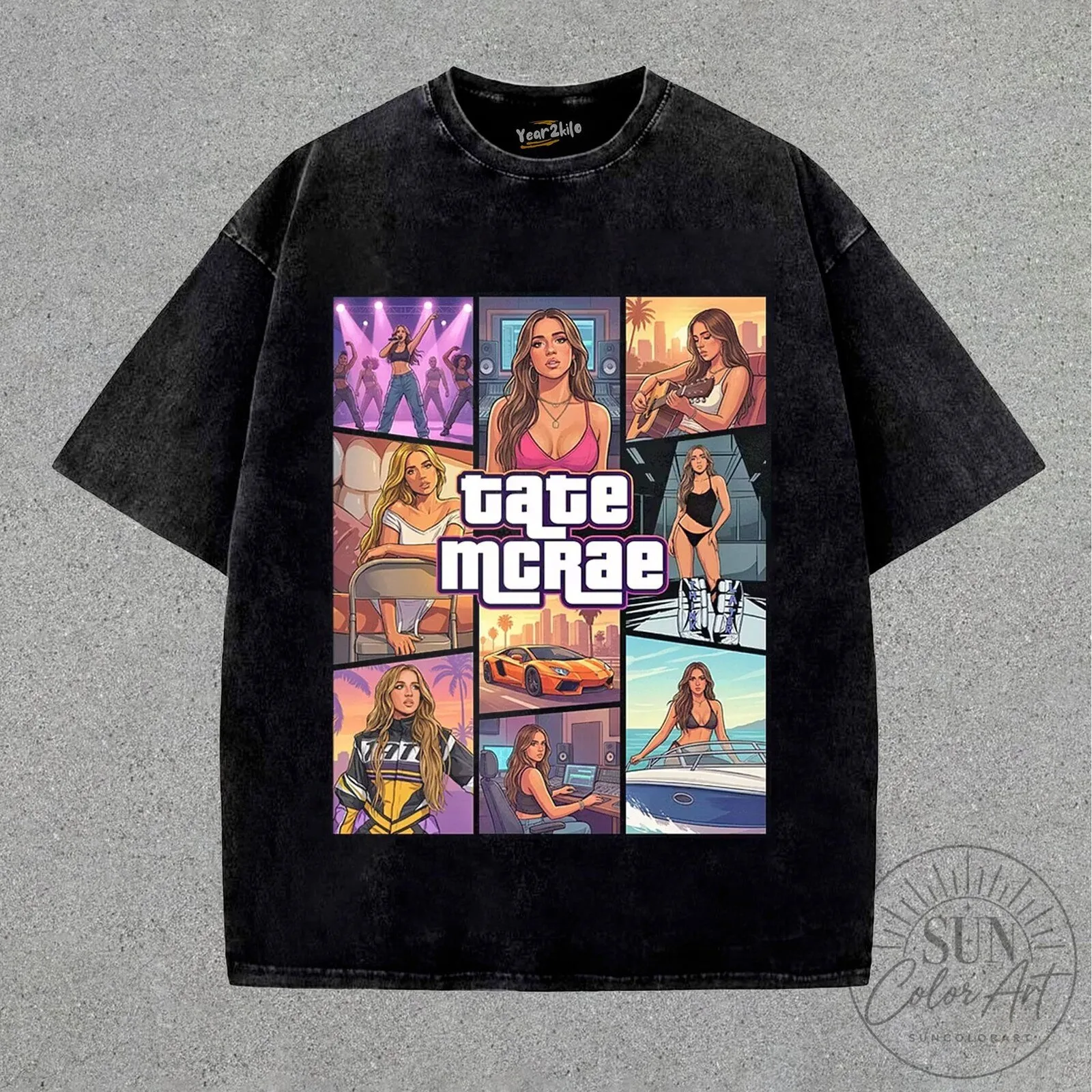Tate McRae Grand Theft Auto Style Pop Art Music Tour Graphic T-Shirt