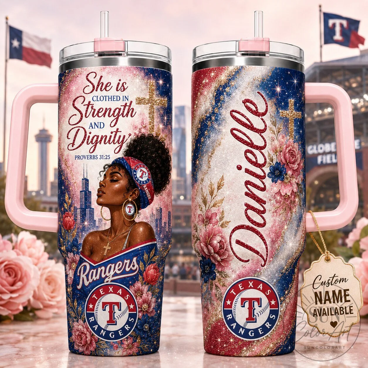 Texas Rangers Baseball Personalized Stainless Steel Tumbler for Women