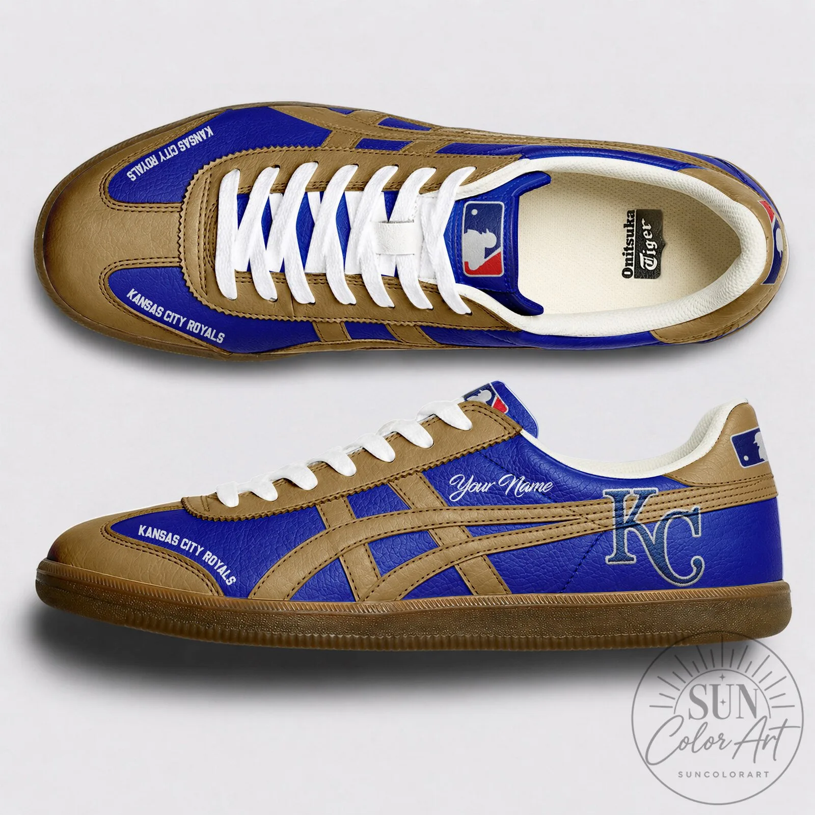 Custom Blue and Brown Sneakers for Kansas City Royals Baseball Team Fans