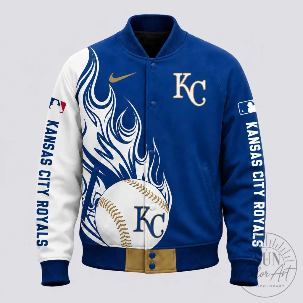Kansas City Royals Baseball Flame Strike Varsity Jacket Kansas City Royals Baseball Flame Strike Varsity Jacket