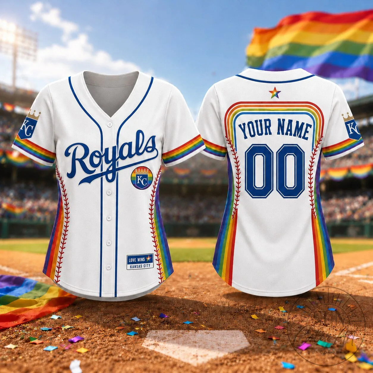 Kansas City Royals Baseball Personalized Rainbow Pride Jersey