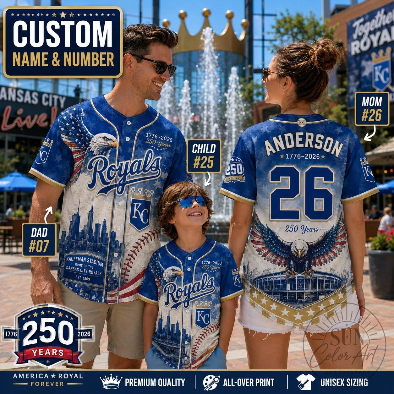 Kansas City Royals Baseball Jersey for Men, Women, and Kids with Custom Name and Number