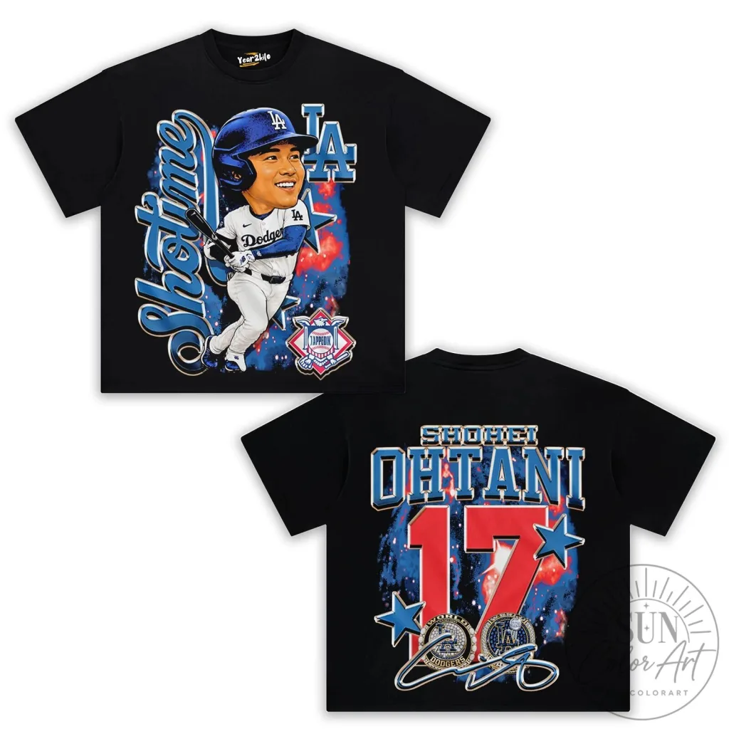 Shohei Ohtani Los Angeles Dodgers Baseball Player Caricature T-Shirt Shohei Ohtani Los Angeles Dodgers Baseball Player Caricature T-Shirt