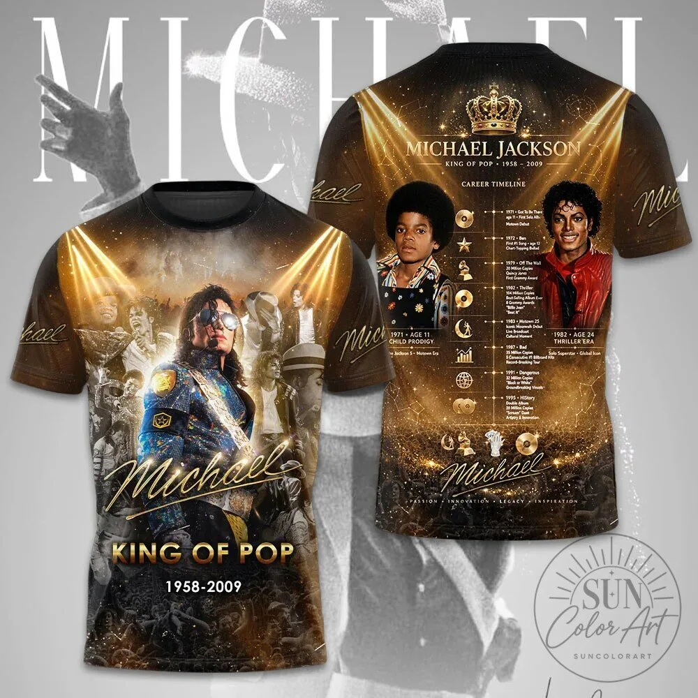 Michael Jackson King of Pop 1958-2009 Career Timeline Black T-Shirt 3 Michael Jackson King of Pop 1958-2009 Career Timeline Black T-Shirt