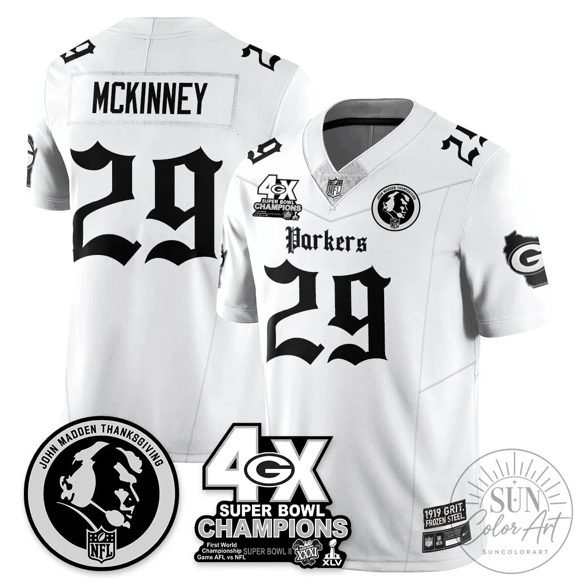 Green Bay Packers Super Bowl Champions Football Jersey featuring John Madden 53 Green Bay Packers Super Bowl Champions Football Jersey featuring John Madden