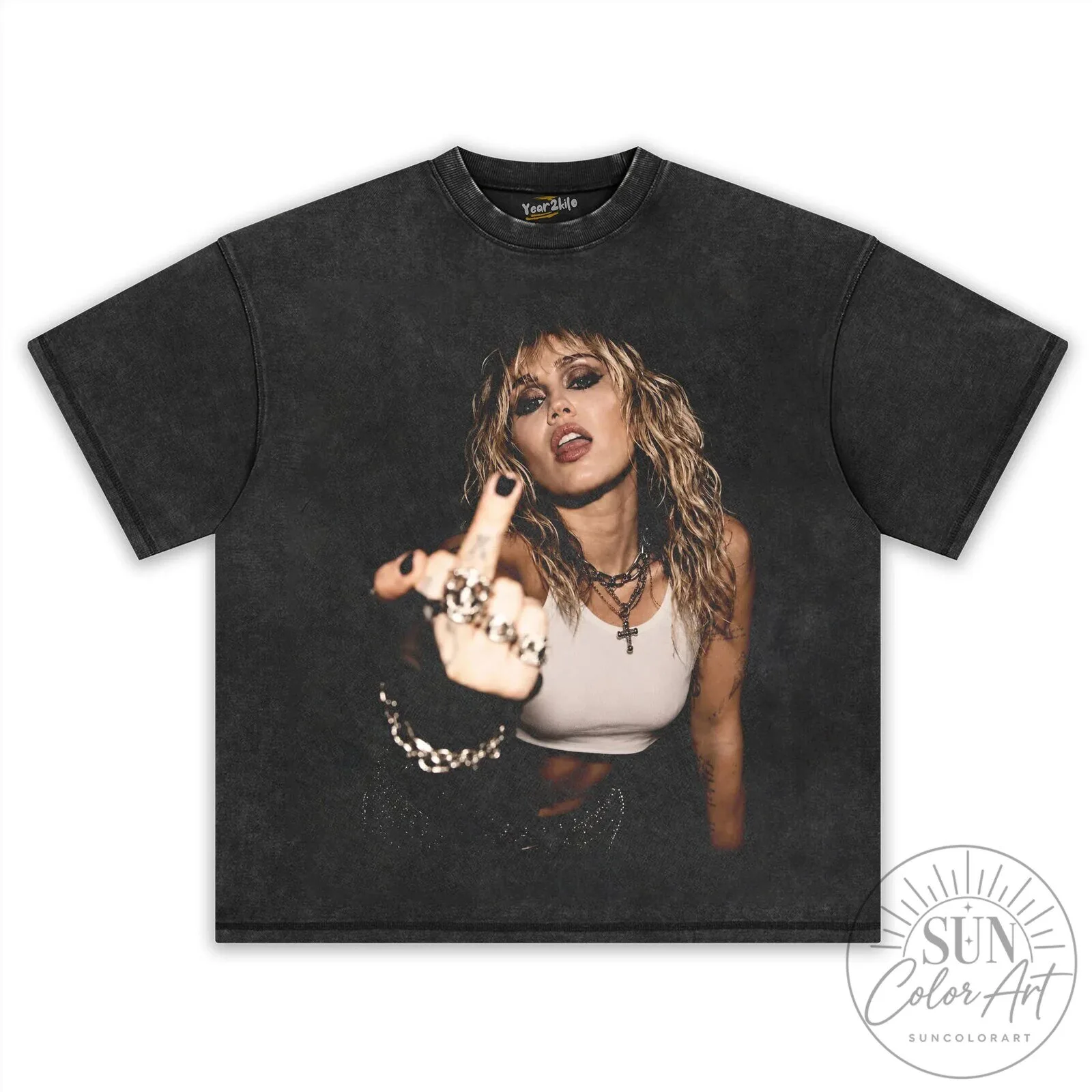 Miley Cyrus Middle Finger Vintage Washed Black T-Shirt 14 Miley Cyrus Middle Finger Vintage Washed Black T-Shirt