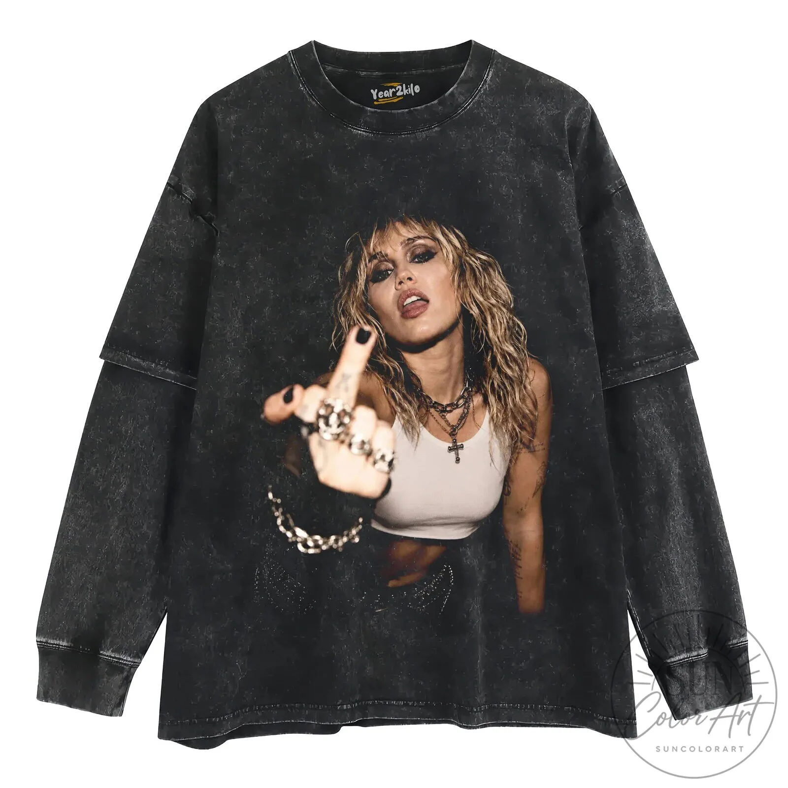 Miley Cyrus Middle Finger Vintage Washed Black T-Shirt 16 Miley Cyrus Middle Finger Vintage Washed Black T-Shirt