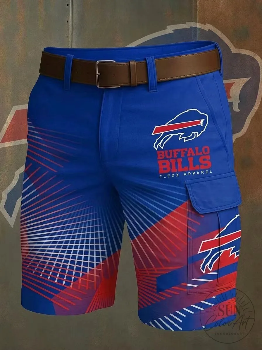 Buffalo Bills Football Team Blue Red White Patterned Cargo Shorts