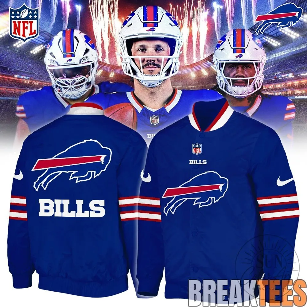 Buffalo Bills National Football League Bomber Jacket with Team Logo and Stripes 1 Buffalo Bills National Football League Bomber Jacket with Team Logo and Stripes