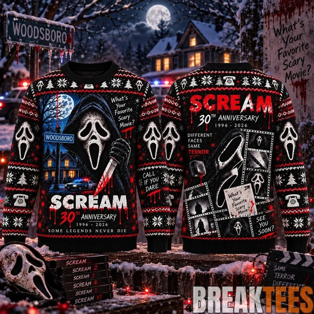 Scream Ghostface 30th Anniversary Horror Movie Ugly Christmas Sweater