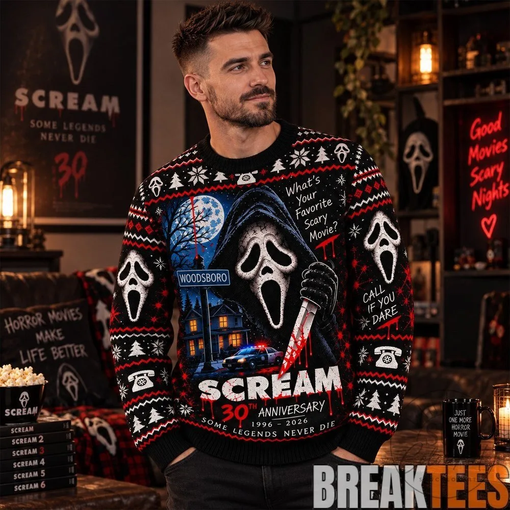 Scream Ghostface 30th Anniversary Horror Movie Ugly Christmas Sweater 7 Scream Ghostface 30th Anniversary Horror Movie Ugly Christmas Sweater