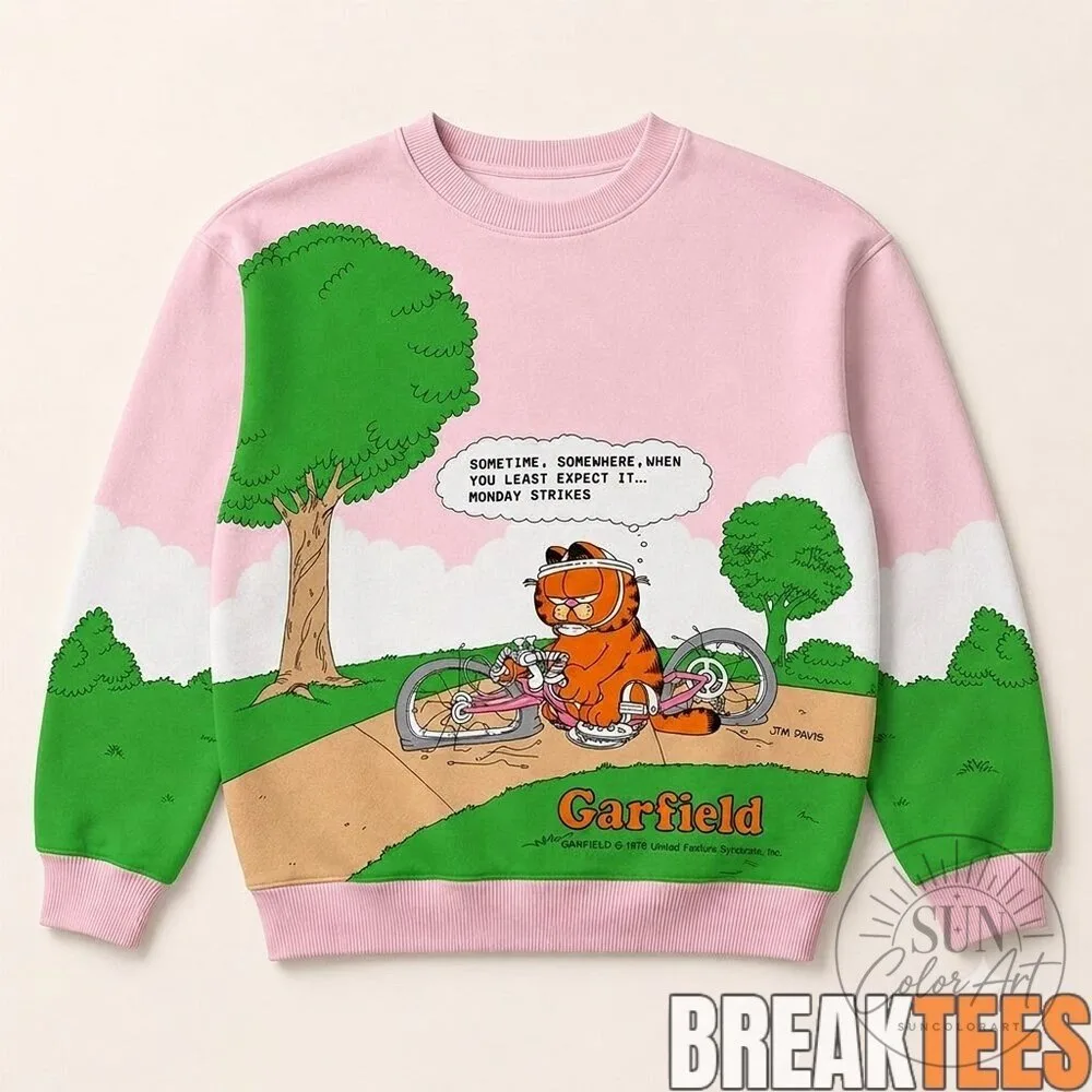 Garfield Monday Strikes Pink And Green Cartoon Sweatshirt 7 Garfield Monday Strikes Pink And Green Cartoon Sweatshirt