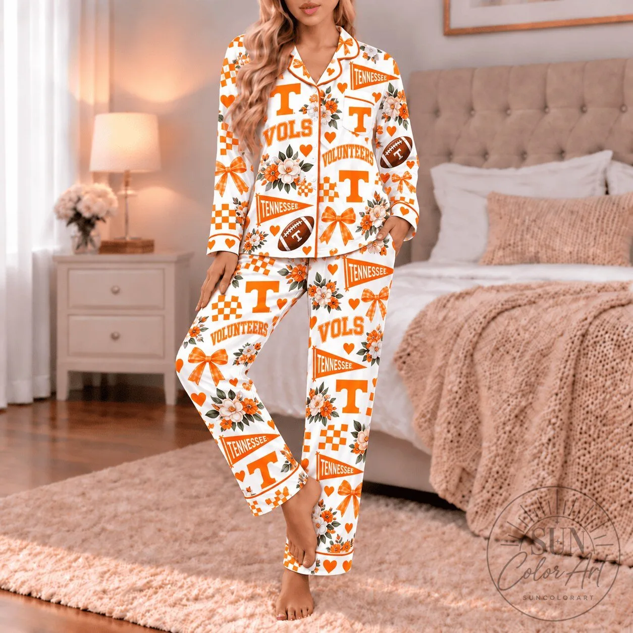 Tennessee Volunteers Floral Print Long Sleeve Pajamas Set