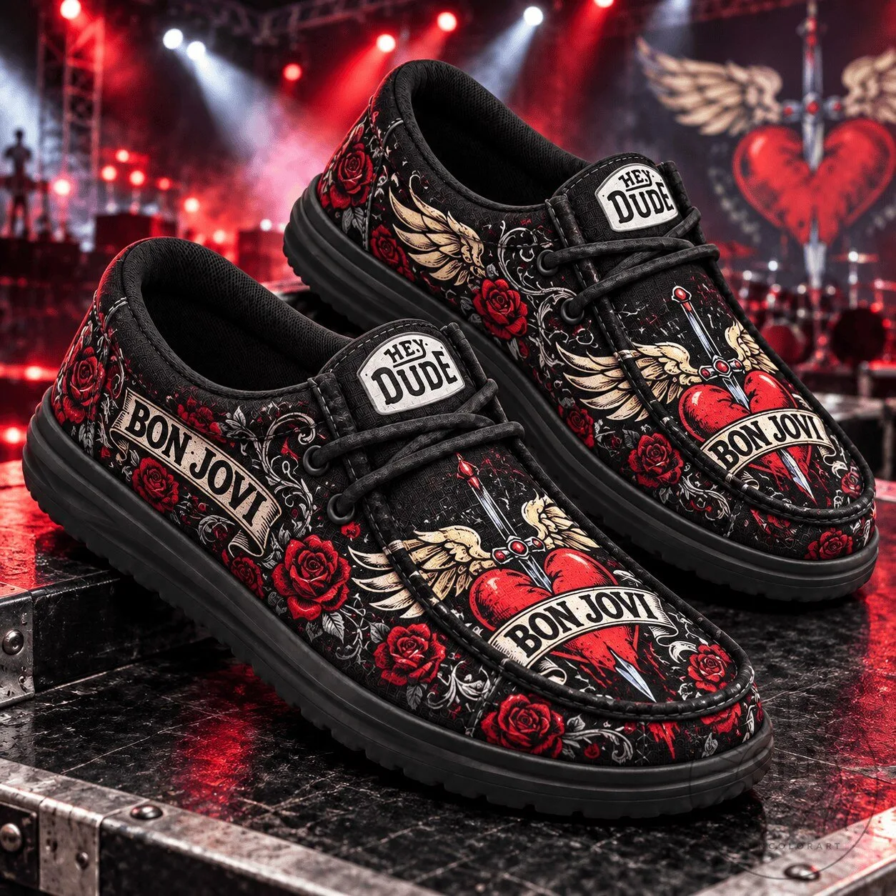 Bon Jovi Rose and Wings Rock Band Music Fan Shoes