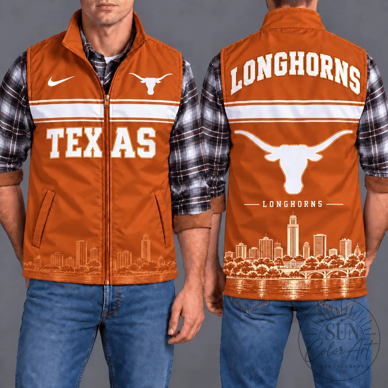 Texas Longhorns NCAA College Football Team Orange Sleeveless Zip Vest Jacket