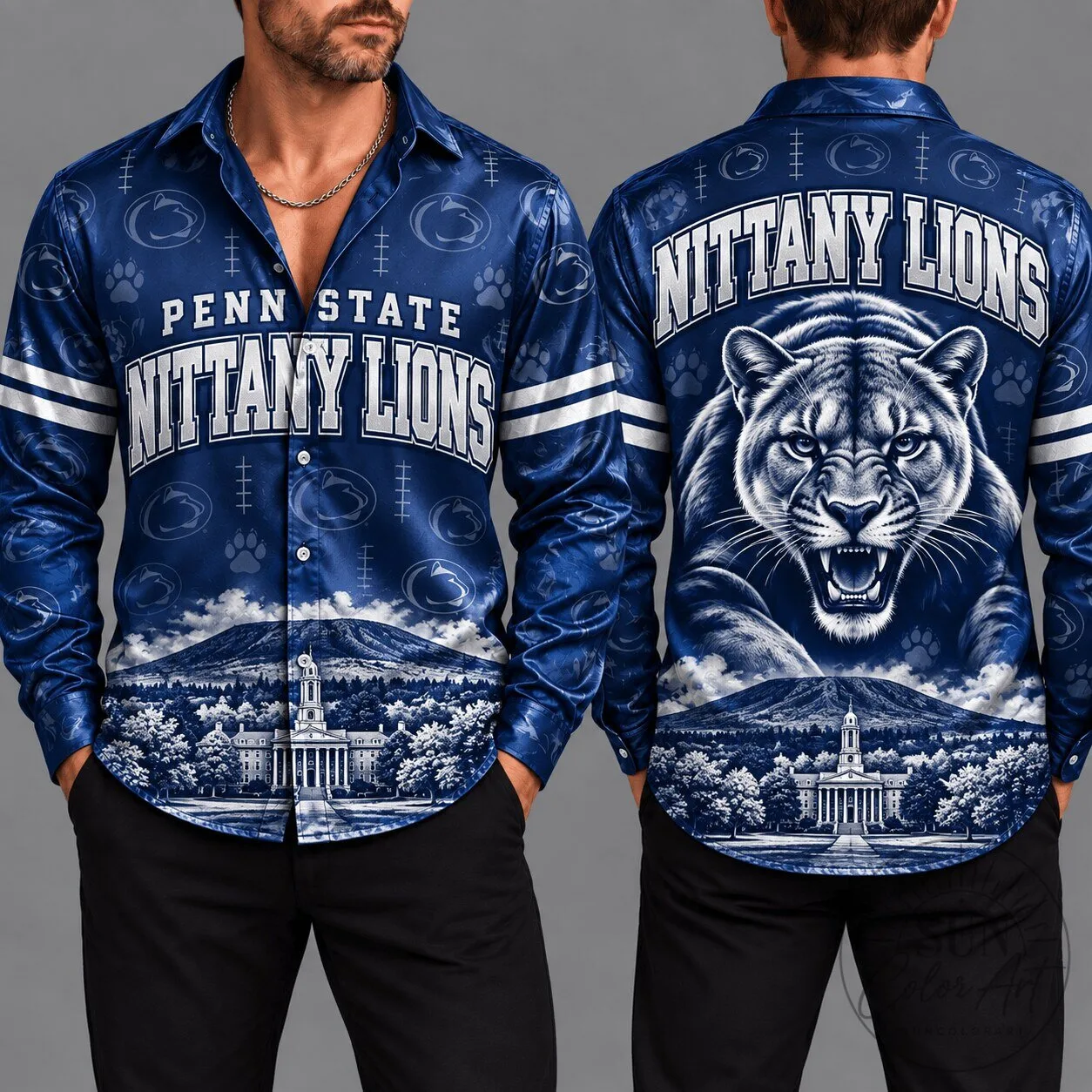 Penn State Nittany Lions Football Team Blue Button Down Long Sleeve Shirt