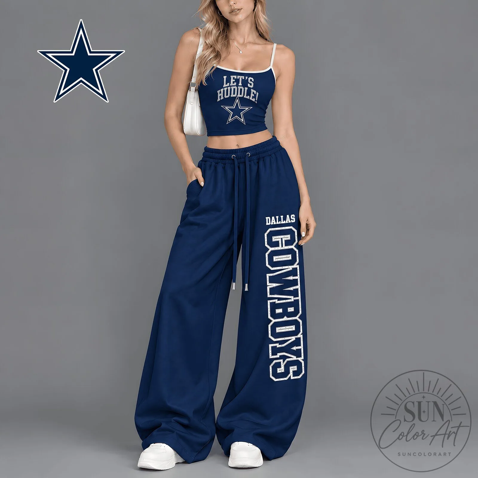 Dallas Cowboys Let's Huddle Women's Crop Top and Wide Leg Pants Set