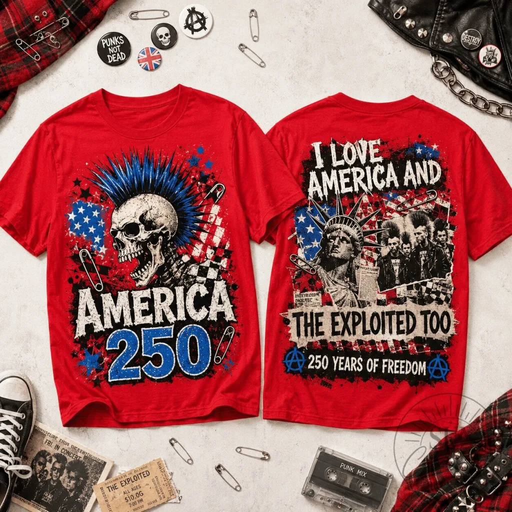 The Exploited Blue Mohawk Skull 250 Years Of Freedom Punk Rock T-Shirt The Exploited Blue Mohawk Skull 250 Years Of Freedom Punk Rock T-Shirt