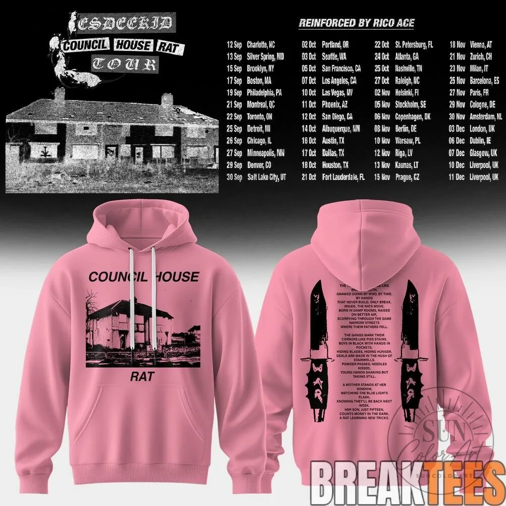 Council House Rat Tour Pink Graphic Hoodie for Men and Women